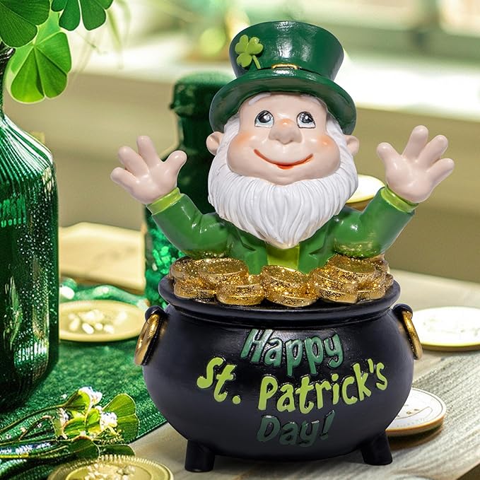 Hodao St Patrick's Day Gnome Decoration Beard Elf for St Patricks Day Home Table Figurines Decor for St. Patrick's Gifts Luck Green Irish Handmade Gnomes Spring Decortion Gifts (Green-One)