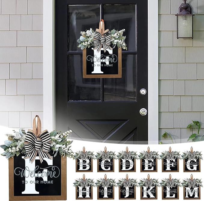 Last Name All Year Wreath, for Front Doors, Spring, Fall, 26 Last Name Letters All Year Round Wreaths, Suitable for Wedding Decorations, Home Porches, Farmhouses, Yards, Garden Decorations, Gifts (F)