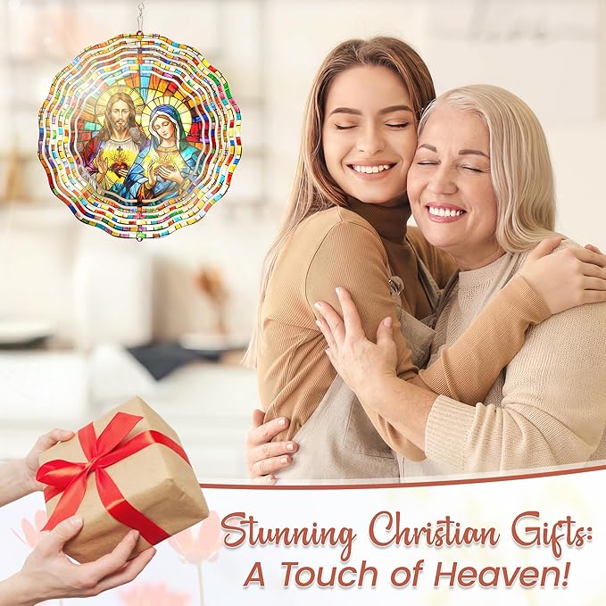 FLAGWIX Sacred Heart Wind Spinners Outdoor - 3D Stainless Steel Metal Wind Spinners 12in - Christian Gifts for Women Faith, Garden Spinner for Yard Decorations Outdoor, Religious Gifts for Mom Grandma