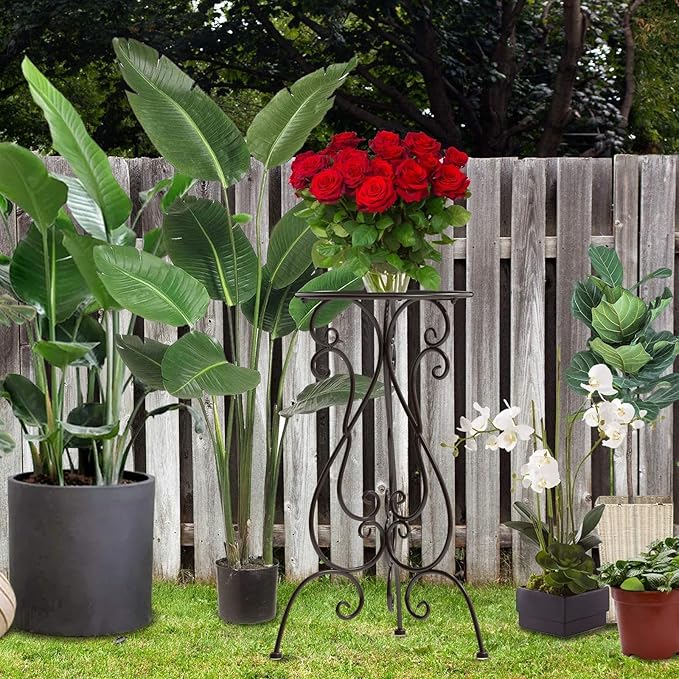 NAKUPE Metal Plant Stand Indoor Outdoor, Heavy Duty Flower Pot Stands 22.5 Inch Tall, Single Plants Pedestal Table for Planter Patio Farmhouse Garden Porch, Brown(1 Pack)