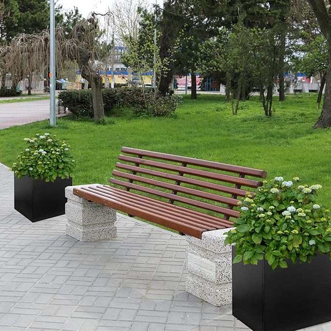 GZGNEEVL Galvanized Steel Planter Box Black Metal Planter Square Indoor Outdoor Planters Cube Steel Heavy Duty 16Inch Powder Coating Modern Commercial Residential for Patio, Yard, Garden