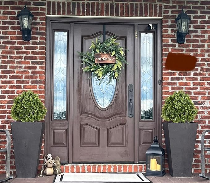 Azoco 27“ Realistic Artificial Boxwood Topiary Trees Set of 2, Faux Plants Outdoor UV-Resistant, Fake Evergreen Bushes & Shrubs for Front Porch Outside Planter Decor