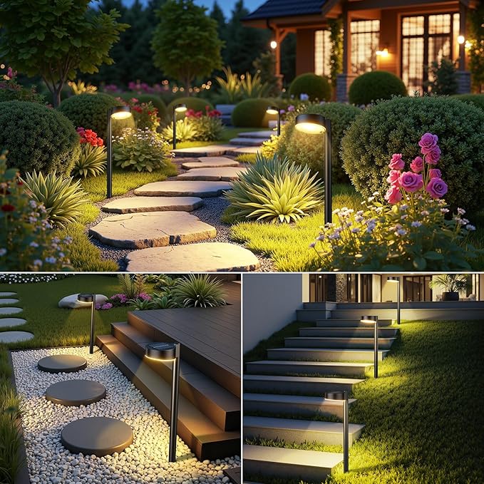 Ahaorigin 12 Pack Solar Pathway Lights Outdoor, 12 Brighter LED Solar Lights Outdoor Waterproof, Up to 12 Hrs Modern Solar Powered Path Light for Yard Garden Walkway Driveway