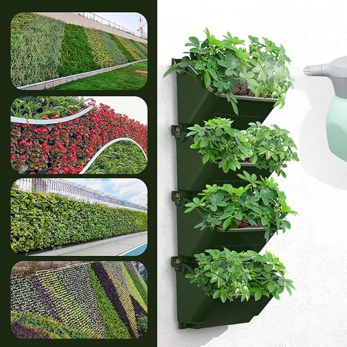 ZIAERKOR Self-Watering Wall-Mounted Planter Indoor/Outdoor Decor, Wall Planter Indoor Vertical Living Green PlantWall with 4 Pots Easy Installation 12.9''x5.5'' x26.7''