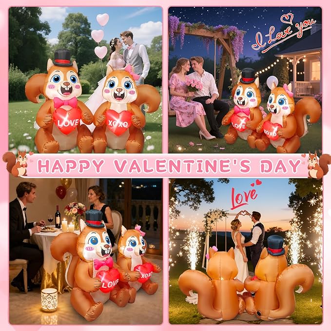 Valentines Day Inflatables Outdoor Decorations 5.6FT Long Squirrel Hold Love Valentines Blow Up Yard Decorations Spring Inflatable Built-in LED Lights Outside Holiday Party Garden Lawn Decor