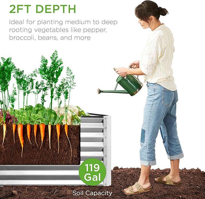 Best Choice Products 4x2x2ft Outdoor Metal Raised Garden Bed, Deep Root Planter Box for Vegetables, Flowers, Herbs w/ 119 Gallon Capacity - Galvanized