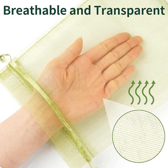 50 Pcs Fruit Protection Bags, 7.5×11.5 Inches Green Fruit Nets for Fruit Tree, Drawstring Mesh Cover Bags to Protect Vegetables Tomato Strawberry Garden
