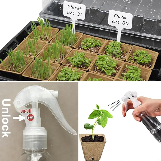macoya Seed Starter Kit with 100 Peat Pots for Seedlings Seed Starter Tray, 5 Plastic Growing Trays with Water Strainer & Adjustable Humidity Dome Outdoor or Indoor Herb Garden Nursery