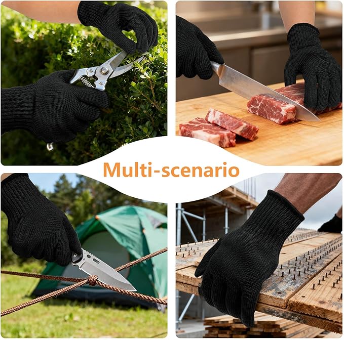 Level 5 Cut Resistant Gloves for Kitchen & Mandoline Slicer, Safety Food Grade Stainless Steel Wire Protection, High Dexterity Ambidextrous Work Gloves for gardening, Woodworking, Black (L)