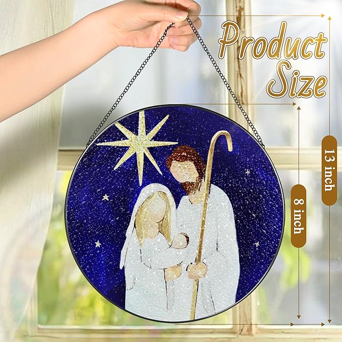 8'' Nativity Suncatcher Ornament, Stained Glass Window Hanging, Religious Christmas Decor, Holiday Decor, Gift for Christmas, Religious Gifts, Christian Gifts ﻿ ﻿