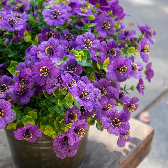 BCBLF Faux Flowers for Outdoor Planters, Artificial Flowers for Outdoors, 12 Bundles Outdoor Indoor Uv Resistant, Artificial Flowers for Decoration, White Silk Faux Spring Flowers for Outside, Purple
