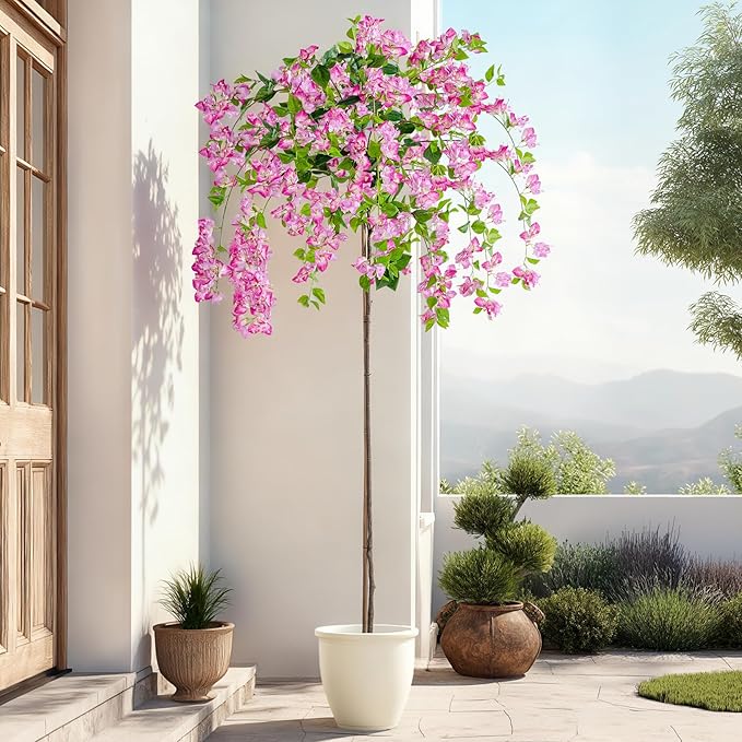 6FT Artificial Bougainvillea Tree Artificial Tree Tall Potted Fake Bougainvillea Trees for Outdoor Indoor Lifelike Potted Faux Plants with Wood Trunk and Flowers Office Wedding Home Decor