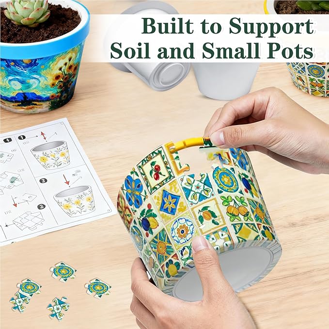 MYLARREN 3D Puzzle Planter, 152 Pcs 3D Puzzle Vases for Adults, Flowers, Small Cute Indoor Plant Pot, Arts and Crafts for Kids 4-6, Adults, Girls, Unique Flower Vases(Grid)