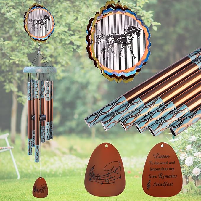 Aoedelyart Wind Chimes for Outside with 3D Animations Horse Wind Spinner,37" Memorial Wind Chimes Outdoor Garden Decor,Horse Gifts for Women Mom Grandma Men Father,Patio Decorations,Garden Ornaments