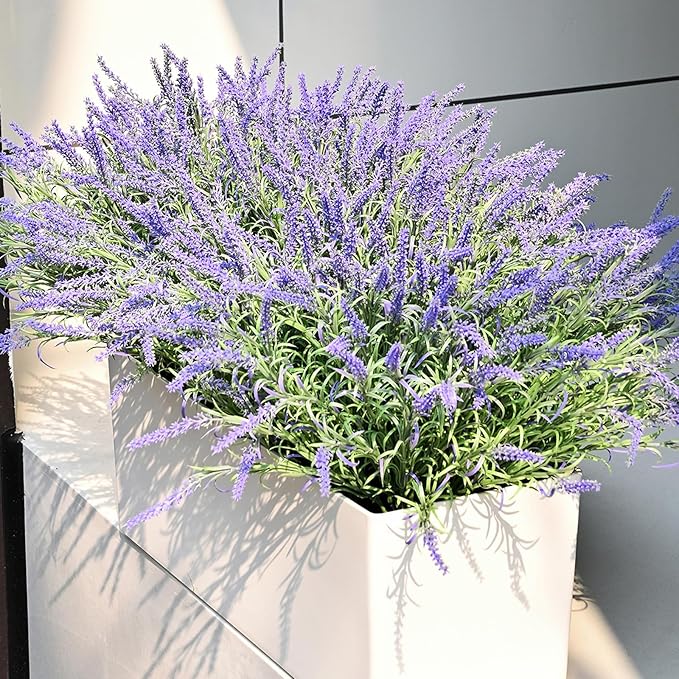 HIFORESTAR UV-Resistant Artificial Lavender Flowers – Certified Fade-Proof Outdoor Decor – Realistic Purple Fake Plants Faux Greenery for Patio, Garden, and Landscaping