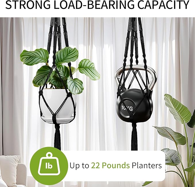 IDEEEPAN Macrame Plant Hanger - Fits 4 to 13 inches Pots for Indoor Outdoor, 34"/41"/46" 3 Sizes Set, Black (POTS NOT Included)