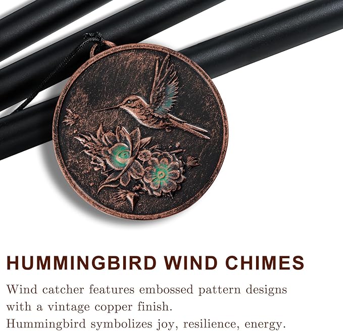 Gabzart Wind Chimes for Outside, Vintage Hummingbird Deep Tone Wind Chime Outdoor Clearance, Patio Porch Balcony Decoration, Garden Hanging Decor Gifts for Women Mom Grandma (34" Hummingbird)