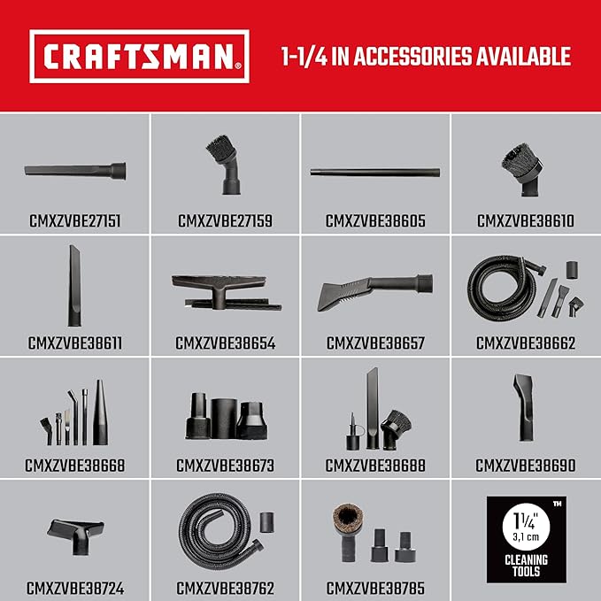 CRAFTSMAN CMXZVBE38605 1-1/4 in. Extension Wand Wet Dry Vac Attachment, Industrial-Grade Shop Vacuum Accessory for Extending Reach While Cleaning, Fits 1-1/4 in. Hose Diameter