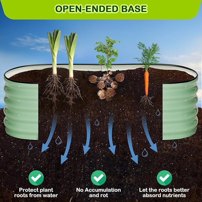 2 Pcs 4.5x2x1.5ft Oval Galvanized Raised Garden Beds, Metal Planter Boxes with Open Base, Tool-Free Assembly for Vegetables, Flowers, Herbs - Outdoor & Patio Use, Green
