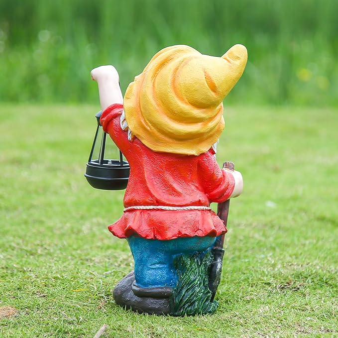 Solar Gnomes Garden Statues.,Mushroom and Solar Lights Lantern,Outdoor Yard Art Decorations for Garden Patio Lawn15.35"*8.66"*7.48"