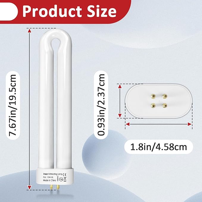 6 Pcs 15W 4-Pin U-Shaped Replacement Bulb for Black Flag BB-15WHT Flowtron BK-15D Stinger FP15 TZ15 B1515-4 Hemiua T6 Pro & Most 15W Bulbs, Indoor/Outdoor Use