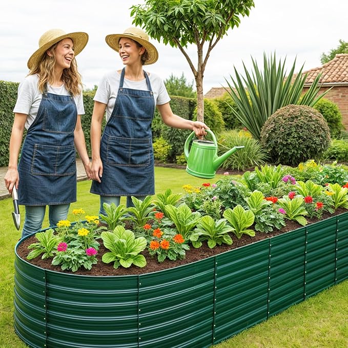 VINGLI 8x4x2ft Galvanized Raised Garden Beds, Oval Planter Boxes Outdoor, Raised Garden Bed for Gardening, Easy Assembly Planter Boxes for Vegetables (Green)
