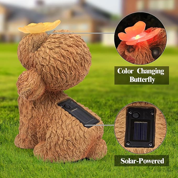PaLuQiYa Dog Statues Outdoor Decor, Solar Lights Outdoor Statue Garden Decorations Solar Dog Ornaments for Patio, Lawn, Yard Art Decoration, Housewarming Garden Gift