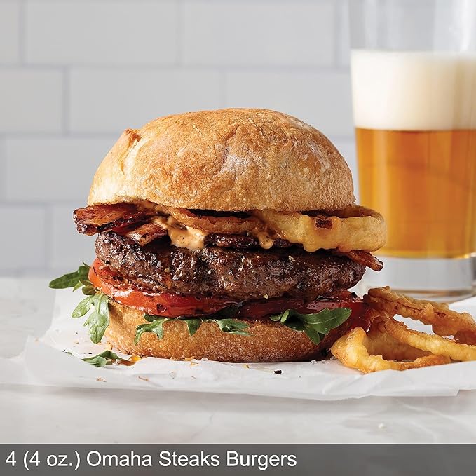 Omaha Steaks Deluxe Package, Gift-Ready or Stock Up, 21 items,12 entrees - 4 Bacon-Wrapped Filet Mignons, 4 Steak Burgers, 4 Gourmet Jumbo Franks, 4 Au Gratin Potatoes, 4 Caramel Apple Tartlets, 1 jar Omaha Steaks Seasoning