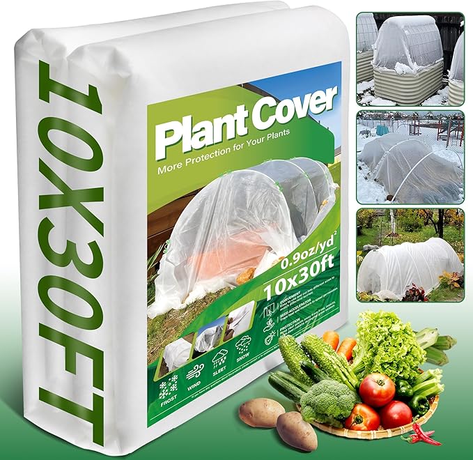 Avalution Plant Covers Freeze Protection, 10x30 FT Frost Cloths for Outdoor Plants, 0.9 oz/yd² Reusable Frost Blankets for Outdoor Plants, Row Covers for Vegetables Season Extension