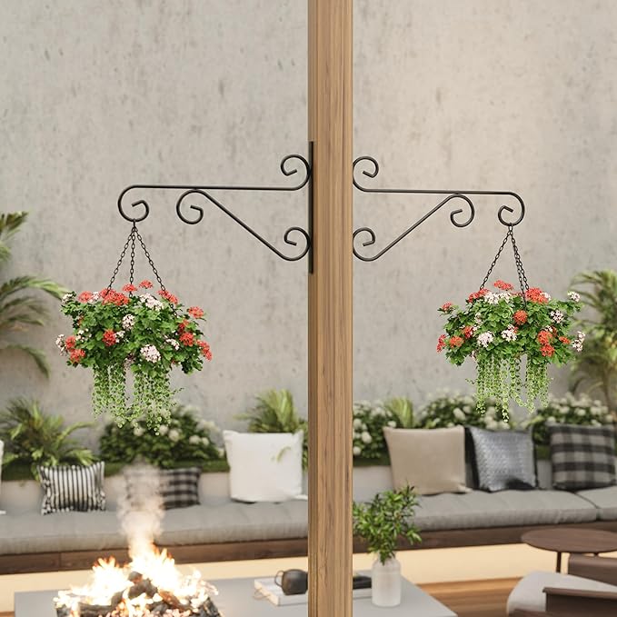 PROWORX 4 Pack 16 Inch Plant Hangers Outdoor Bracket, Indoor Wall Mount Metal Heavy Duty Rust-Resistant Bird Feeder Plant Hooks for Hanging Planters, Flower Baskets, Black
