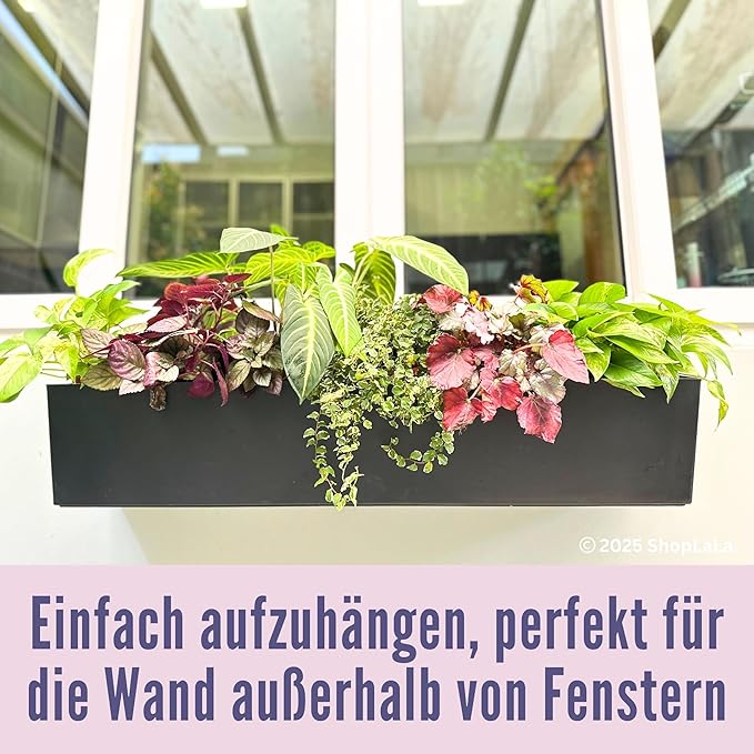 LaLaGreen Hanging Planter Boxes Outdoor (40 Inch, 2 Pack) Black Window Flower Box with Bracket, Large Rectangular Self Watering System Vertical Plant Container Wall Mounted Indoor Succulent Herb Decor
