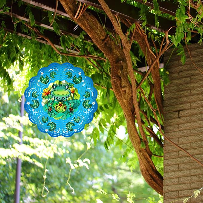 Frog Wind Spinners 3D Hanging Frog Statues Ornament Gifts for Women Mom Grandma,12inch Metal Wind Kinetic Sculpture for Outdoor&Indoor Decor, Yard Art, Garden Decoration