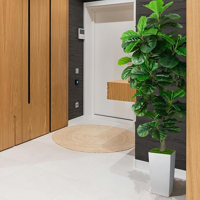 KOPWVA Artificial Fiddle Leaf Fig Tree 6ft, 6 Feet Large Tall Fake Plants Indoor with Modern Style Planter, Artificial Silk Tree for Home Office Living Room Decor Indoor, More Lifelike & Lush (White)