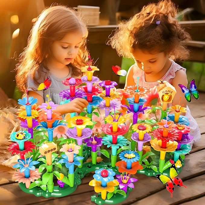 Doloowee 184Pcs Flower Garden Building Toys for Girls 3 4 5 6 7 Year Old, Upgrade DIY Building Stacking Toys, STEM Preschool Educational Toddler Toys Brain Development Kindergarten Kids Toy