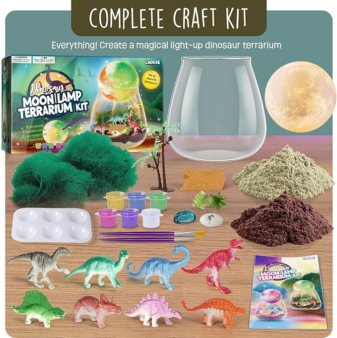 LAOESE Dinosaur Terrarium Kit for Kids - Dino Kid Crafts with DIY Moon Lamp Kit - Birthday Gift for Boys Ages 4 5 6 7 8-12 Year Old - Arts and Crafts for Boy and Kids - Gifts for Boys