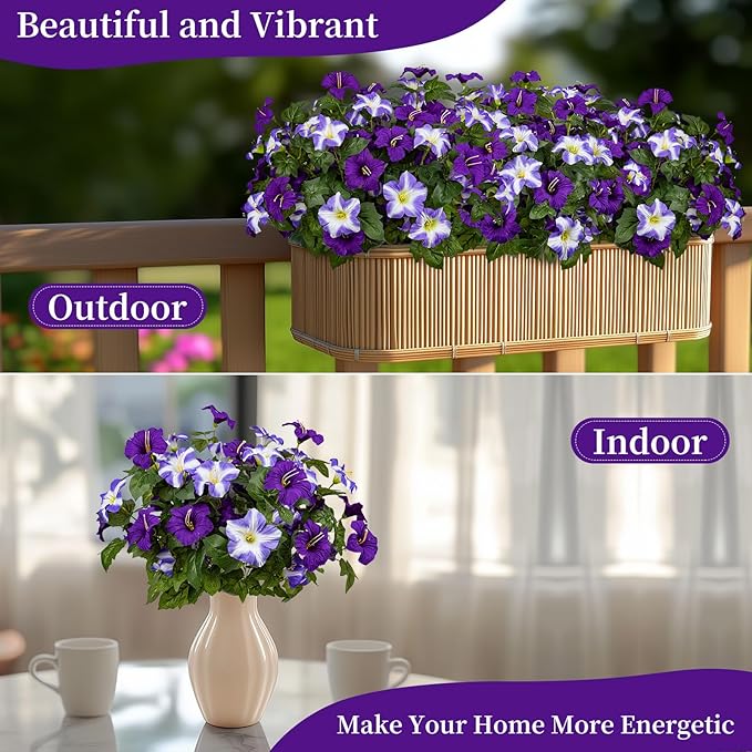 Brlita 19 Inch Artificial Flowers for Outdoor Indoor Garden Home Decoration,Faux Flower for Home Office Garden Patio Balcony 4 Bundles (Double Purple)