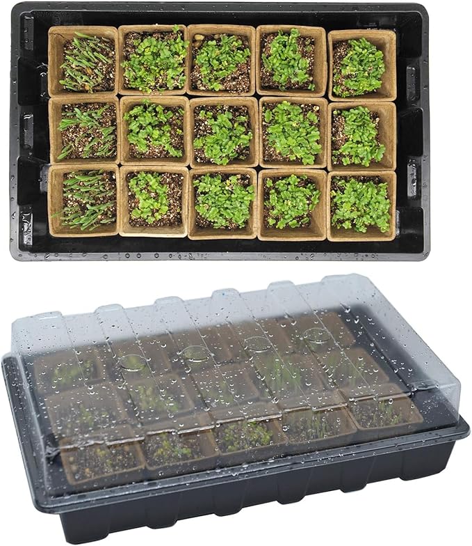 macoya Seed Starter Kit with 100 Peat Pots for Seedlings Seed Starter Tray, 5 Plastic Growing Trays with Water Strainer & Adjustable Humidity Dome Outdoor or Indoor Herb Garden Nursery