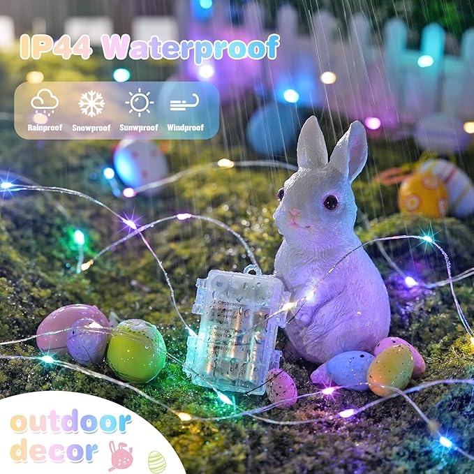 JMEXSUSS 2 Pack Pastel Fairy Lights Battery Operated with Remote, Total 200 LED 66ft Easter Lights Outdoor Waterproof, 8 Modes Battery Powered Twinkle String Lights for Bedroom Indoor Easter Decor