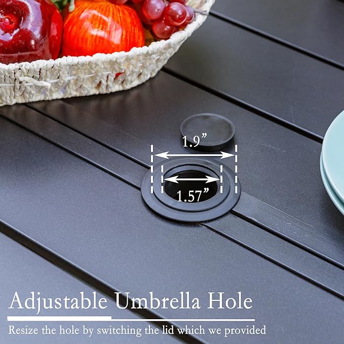 Sophia & William Outdoor Patio Table for 6 People, Rectangular Metal Patio Outdoor Dining Table, Black Steel Slatted Weather-Resistant Table with 1.57" Adjustable Umbrella Hole, L59 * W36 * H28