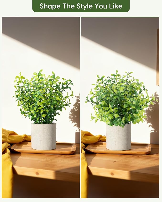 Velener 2 PCS Small Fake Eucalyptus Plant Artificial Potted Plants Indoor for Desk, Shelf, Home Decor Realistic Faux Plant for Office, Bathroom/Living Room Decoration (Sage Green)