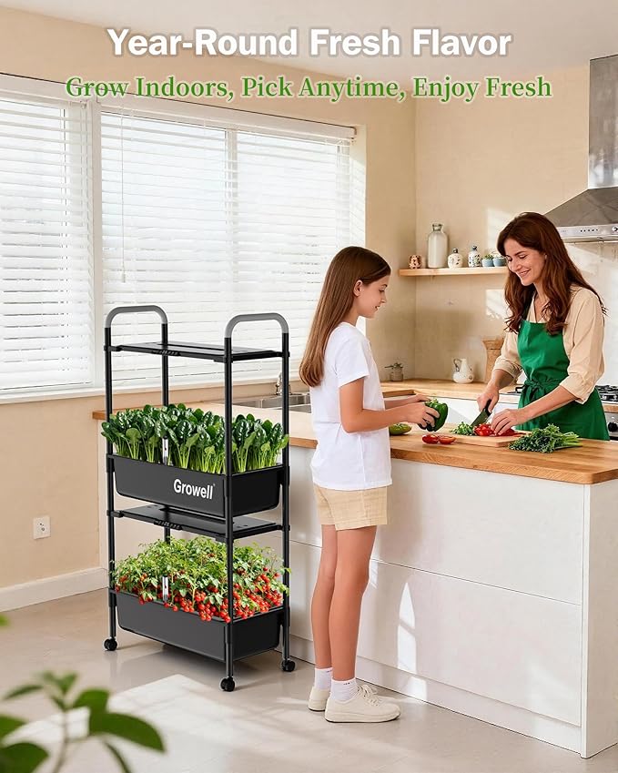Large Hydroponics Growing System Kit, Vertical Indoor Herb Garden Kit with LED Grow Light & Independent Water Pump, 28L Movable Indoor Planter Perfect Gardening Gifts (2 Tier-54 Pods Black)