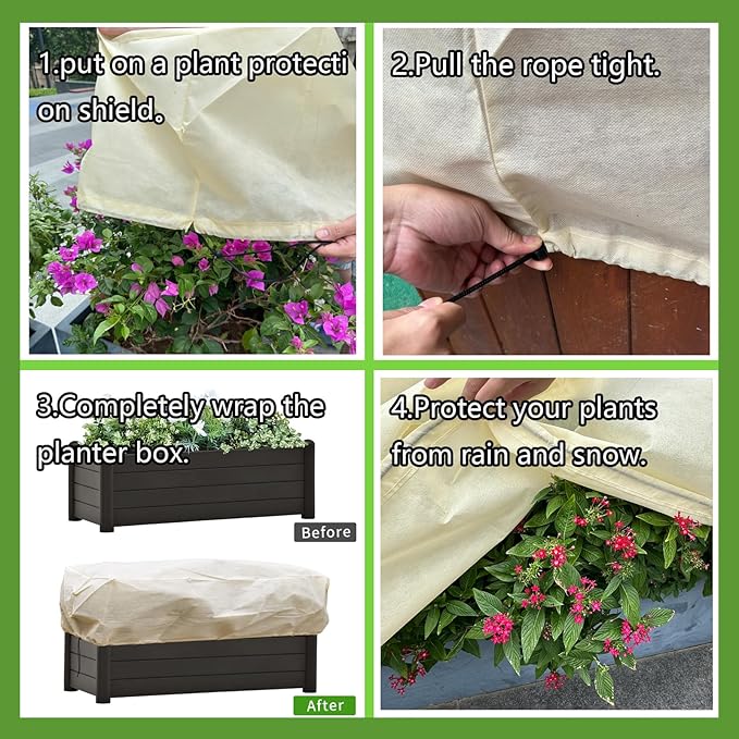 DINGBAI Plant Cover Freeze Protection, Winter Plant Covers, Plant Frost Cover, Tree Plant Freeze Protection Covers, Planter Plant Winter Frost Blanket with Zip Drawstring,2 Pack (39.3x17.7x15.7INCH)