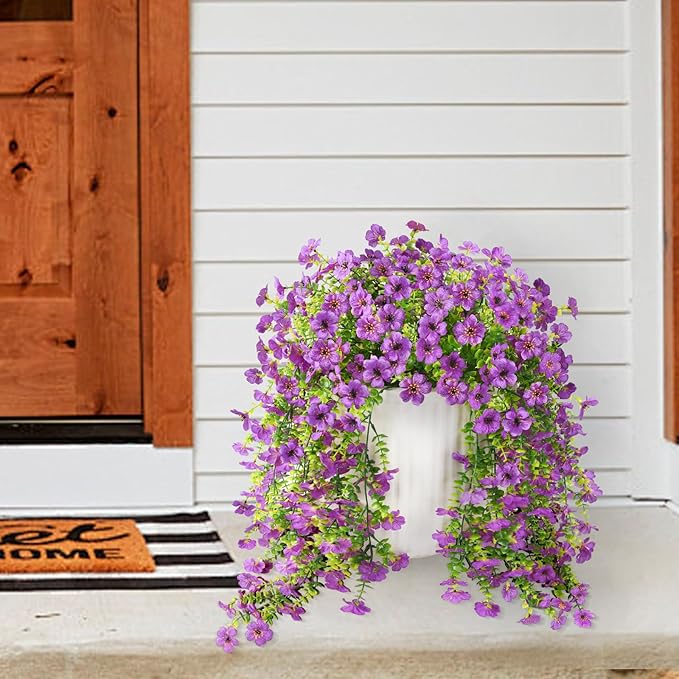 Artificial Hanging Flowers Plants for Outdoor Spring Summer Decoration, 2PCS Faux Silk Daisy UV Resistant Look Real for Outside Home Indoor Planter Porch Garden Yard Decor(Purple)