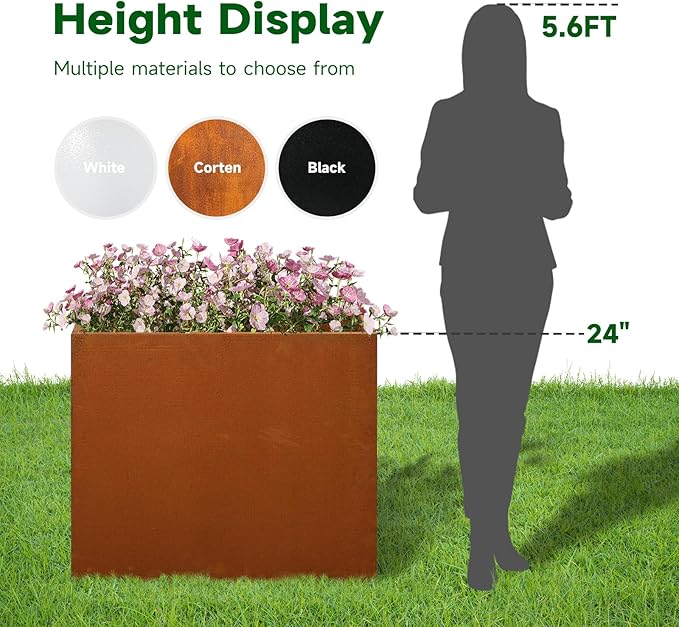 GZLVSOW Rusted Metallic Heavy Rectangular Planter 30" x 12" x 24" for Outdoor Plants Corten Steel Outdoor Planter Spliced Flower Box with Partitions for Outside,Indoor,Garden (Corten, 30 * 12 * 24)
