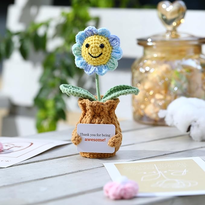 YOOJEE Thank You Crochet Gifts for Coworkers Sunflower Pot – Thank You for Being Awesome! Appreciation Gifts for Women Employee Nurse Secretary Positive Handmade Gift