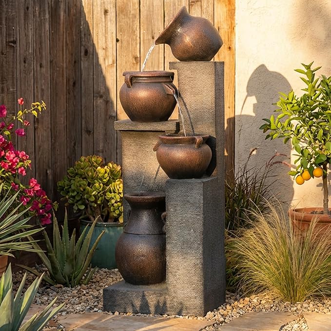 53''H Water Fountain Outdoor Garden Fountain Large- 4 Tiered Cascading Bowls and Outdoor Fountains and Waterfalls with Lights for Garden, Patio, Backyard, Porch Home Art Decor