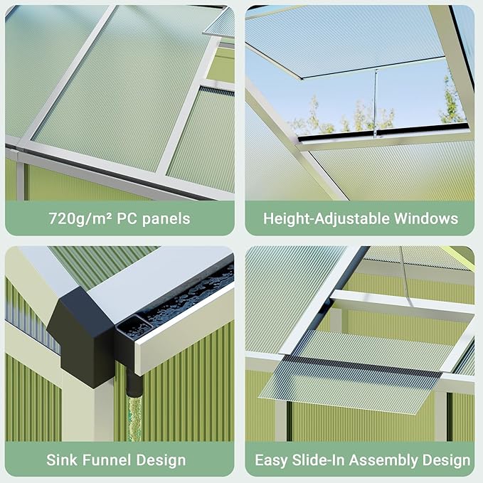 8X12 FT Greenhouse, Polycarbonate Garden Greenhouse for Outdoors,Aluminum Frame Green House with Lockable Door and Adjustable Roof Vent, Ideal for Backyard Patio and Outside Growing