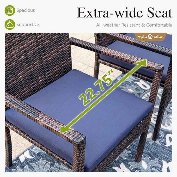 Sophia & William Patio Chairs Set of 6, 6 Pcs Lightweight Rattan Outdoor Dining Chairs, All-Weather Wicker Dining Chairs with Comfortable Seating