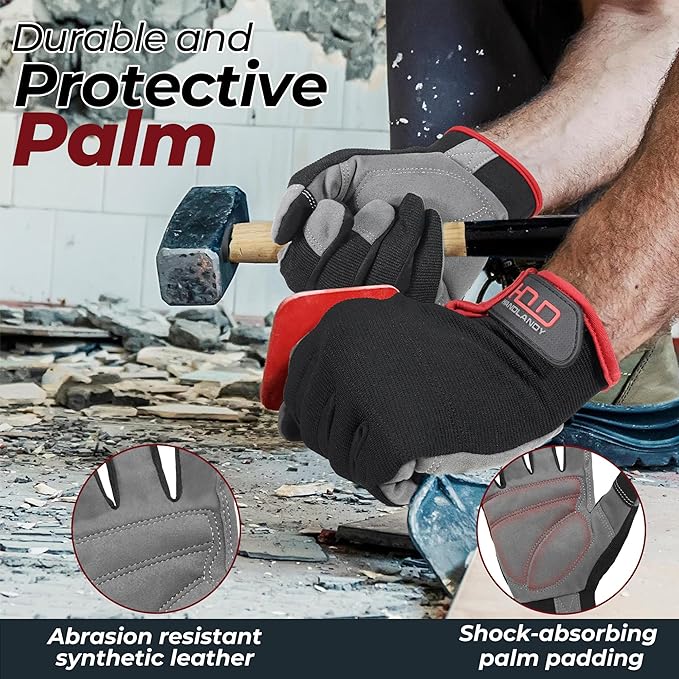 HANDLANDY Work Gloves for Men & Women, Utility Mechanic Working Gloves Touch Screen, Flexible Yard Work Gloves