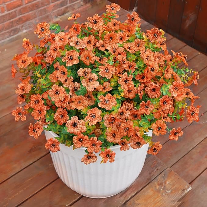 BCBLF Fall Flowers Artificial for Decoration, Fake Mums, 12 Bundles Outdoor Flowers Uv Resistant, Orange, Artificial Mums for Outdoors